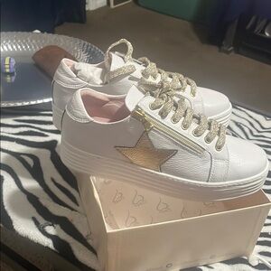 White and Gold Women's Sneakers